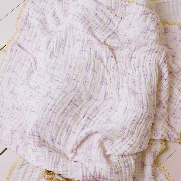 Confetti Kidz Muslin Blanket with Lace Trim - Lilac Bows