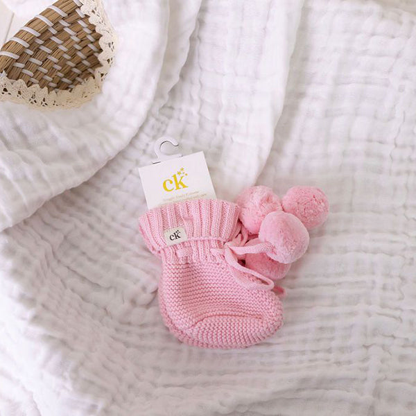 Confetti Kidz Knitted Booties Pink Poms