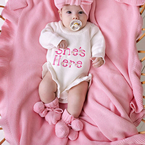 Confetti Kidz Knitted Booties Pink Poms