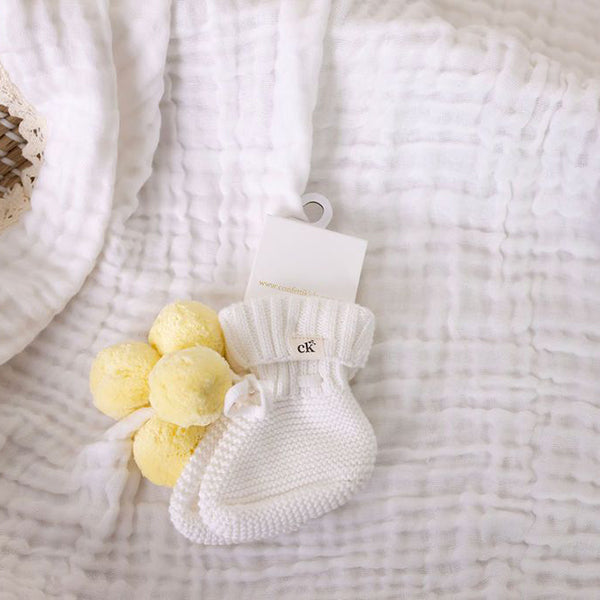 Confetti Kidz Knitted Booties Yellow Poms