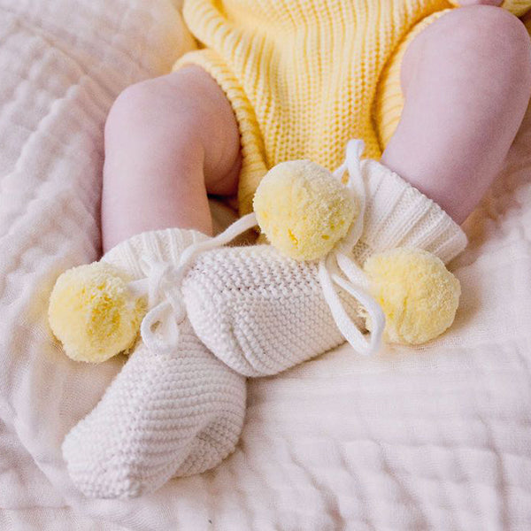 Confetti Kidz Knitted Booties Yellow Poms