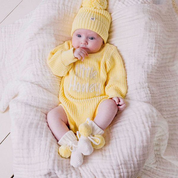 Confetti Kidz Knitted Booties Yellow Poms