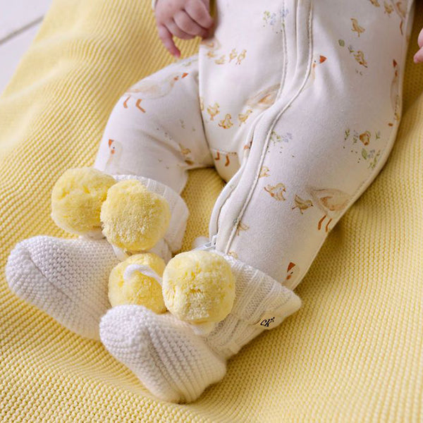 Confetti Kidz Knitted Booties Yellow Poms