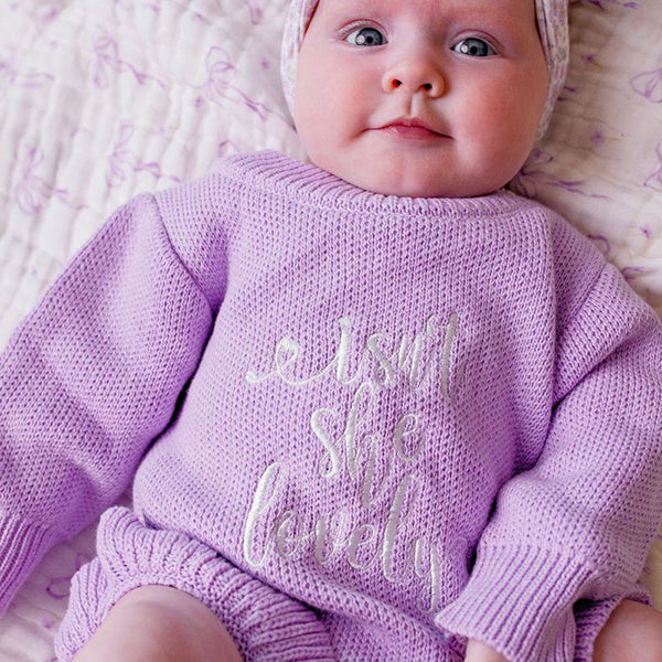 Confetti Kidz "Isn't She Lovely" Knit Romper Lilac