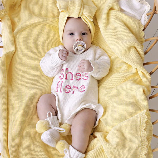 Confetti Kidz "She's Here" Floral Knit Romper Snow