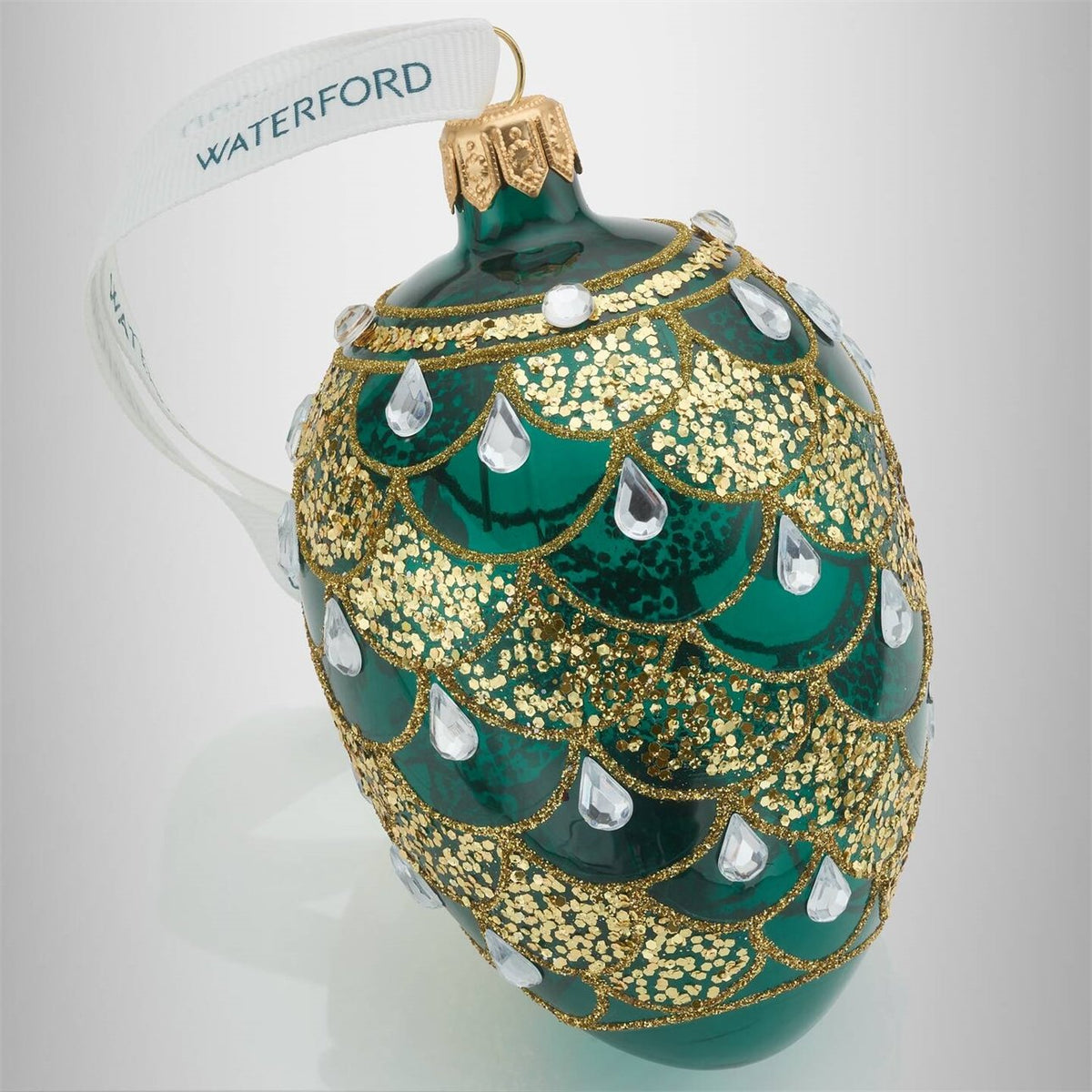 Waterford Holiday Heirlooms Green & Gold Oval Ornament