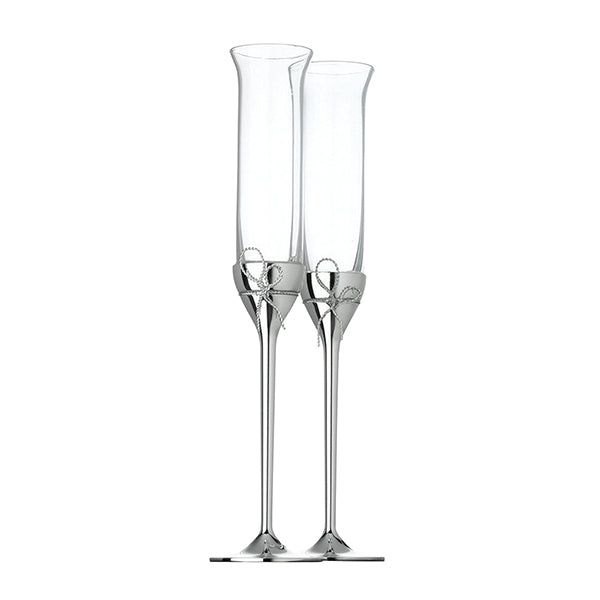 Vera Wang Wedgwood Love Knots Silver Giftware Toasting Flute Pair