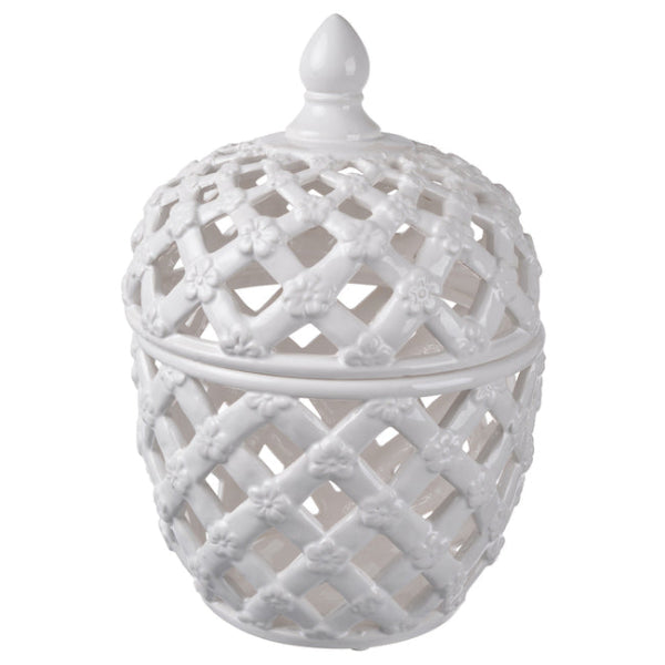 Dasch Design Lattice Decorative Lidded Jar Tall Flower Motive