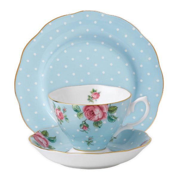 Royal Albert Polka Blue Teacup/Saucer/ Plate Set