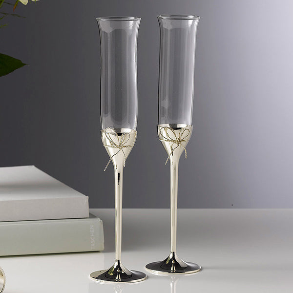 Vera Wang Wedgwood Love Knots Silver Giftware Toasting Flute Pair