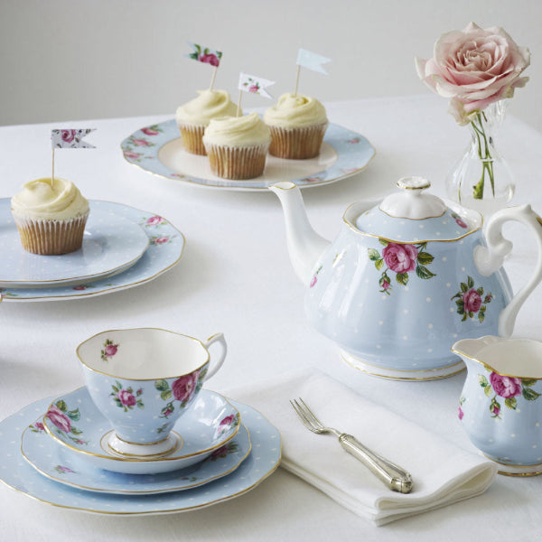 Royal Albert Polka Blue Teacup/Saucer/ Plate Set