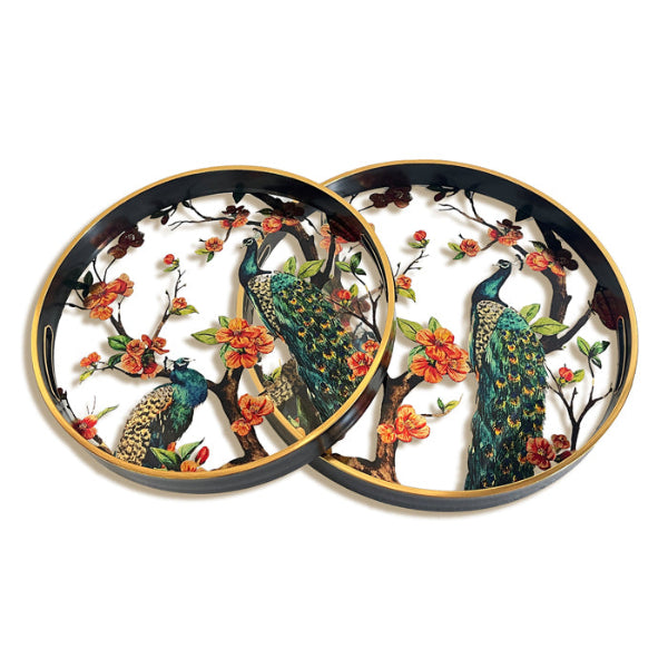 Pretty Peacock Blossom Tray Set of 2