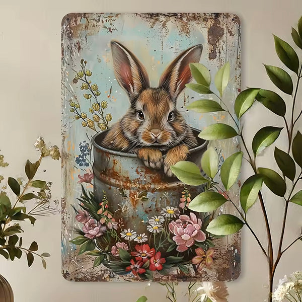 Vintage Rabbit Tin Plaque