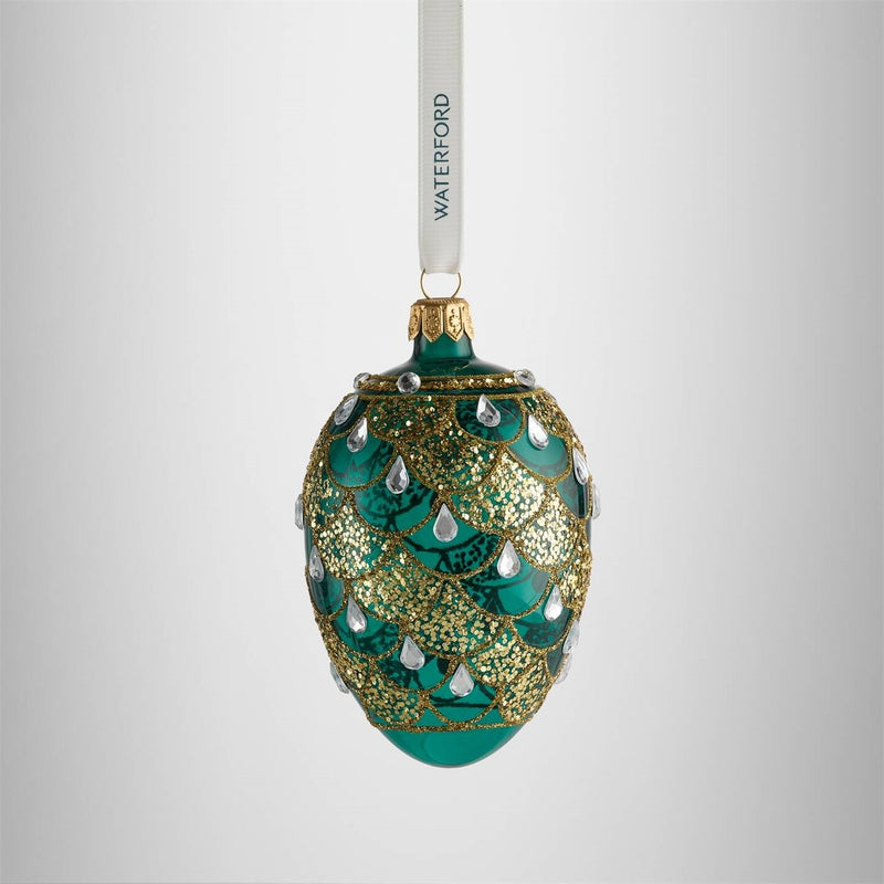 Waterford Holiday Heirlooms Green & Gold Oval Ornament